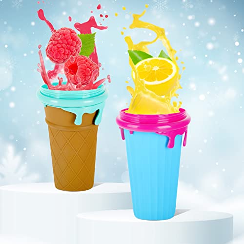 Slushie Maker Cup, Double Layer Squeeze Cup Slushy Maker, Slushy Maker Cup, Slushie Squeeze Cup, 300ml Slushie Maker Cup for Homemade Milkshake, DIY Smoothie Maker for Kids (BLUE)