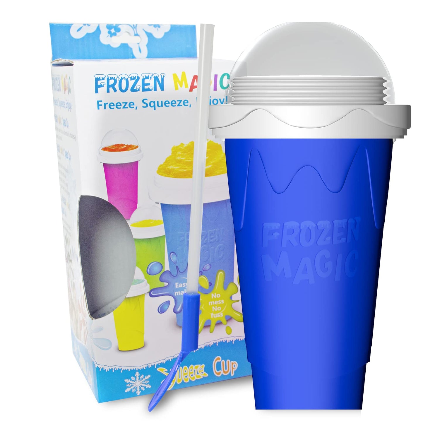 Slushie Maker Cup, Double Layer Squeeze Cup Slushy Maker, Slushy Maker Cup, Slushie Squeeze Cup, 300ml Slushie Maker Cup for Homemade Milkshake, DIY Smoothie Maker for Kids (BLUE)